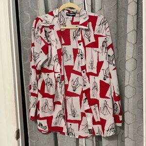 Karl Lagerfeld White Shirt with Black Sketches & Red Accents